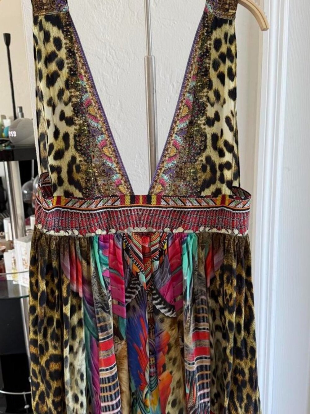 Camilla Kingdom Call Leopard Print Embellished Silk Mini Dress – Size 10 – NWT